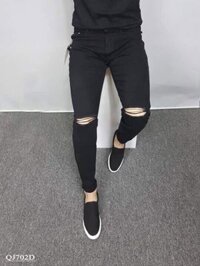 GIẢM GIÁ Quần Jean Nam Trắng Đen Rách Gối CAO CẤP MS 097
