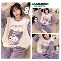GIẢM GIÁ - Set bộ lông mùa đông ngộ nghĩnh màu tím cực xinh, Bộ ngủ lông phong cách hàn quốc - LAZA