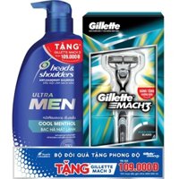 [GIẢM GIÁ SỐC] [HN] Hộp quà H&S Ultramen: Dầu gội bạc hà 550ml tặng Dao cạo râu Gillette mach3 cao cấp