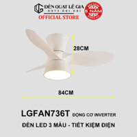 GIẢM GIÁ SỐC Quạt Trần Đèn Mini 3 Cánh LÊ GIA LGFAN736T - Chiều Cao 28cm - Sải Cánh 84cm - Bảo Hành 2 Năm - Trắng