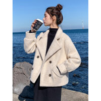 [Giảm giá tại shop] Áo Khoác Len Nữ ngắn dệt kim dáng nhỏ đầu xuân Áo khoÁc lông chồn giả phong cách Hàn Quốc mùa thu