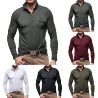 [Giảm giá thanh lý] Áo sơ mi nam dài tay Henley Grandad có cổ áo Áo sơ mi có nút bấm