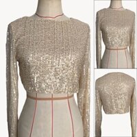 [Giảm giá thanh lý] Áo thun dài tay tay gợi cảm lấp lánh sáng bóng dành cho nữ Trang phục câu lạc bộ đường phố sáng bóng