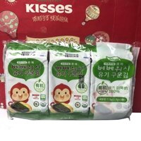 Giảm giá thanh lý, rong biển rang hương vị nguyên bản hữu cơ thương hiệu Baby Shan Yuan nhập khẩu Hàn Quốc 7.5g (2.5gx3) sẵn ăn