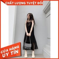 [GIẢM GIÁ] VÁY 2 DÂY TRƠN XẺ TÀ - ĐẦM MAXI VOAN ĐŨI 2 LỚP TRẮNG ĐEN ULZZANG - (Sp sẵn)