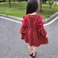 (Giảm giá) Váy hoa tươi mát cho bé gái phong cách Hàn Quốc mùa xuân và mùa thu, váy cotton chải bóng sành điệu bán buôn