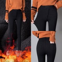 [Giảm giá] Vẻ ngoài siêu mỏng hơn Độ đàn hồi tuyệt vời Quần đen eo cao Quần dài S-3XL Nút đen Dây kéo thật Túi phía trước Quần đen Quần nữ Lông cừu tổng hợp Dày ấm áp Quần legging thông thường dành cho nữ Mặc ngoài Slim-Phù hợp với Fe nhỏ