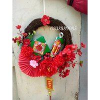 Giảm giá  Vòng hoa Tết đào hoa mẫu đơn bánh chưng, bánh tét trang trí tết 2023