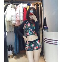 (Giảm giá)(Ảnh thật)-Đồ bơi bikini 2 mảnh tắm biển hoạ tiết bông hoa, áo dài kín đáo, đủ size sexy