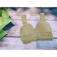 (Giảm giá)Áo bikini len móc đan tay thủ công, len mát min, cú ngực gợi cảm