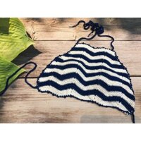 (Giảm giá)Áo bikini len móc đan tay đi biển sexy, hoạ tiết sọc ngang siêu xinh, cúp ngực sexy