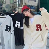 Giãm mạnhÁo cardigan phom rộng cổ chữ V unisex nam nữÁo khoác bomber thêu chữ,kiểu hàn quốc chất nỉ PE cao cấp - Đen - XL duoi 65kg