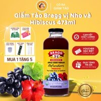 Giấm Táo Bragg Refreshers vị Nho và Hoa dâm bụt 473ml (Mỹ), Nước giấm táo hữu cơ | CÔ BA GIẤM TÁO