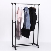 Giàn phơi quần áo inox 2 tầng, Giá phơi đồ gia đình có bánh xe tiện lợi