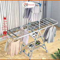 Giàn phơi quần áo INOX cao cấp, Kệ phơi đồ kiểu dáng chữ A gấp gọn, giá phơi đồ có bánh xe kích thước 180cm tải 120kg