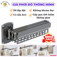 Giàn phơi quần áo treo tường, Thanh Treo Quần Áo Gắn Tường Không Cần Khoan Có Thể Gấp Gọn Tiện Dụng