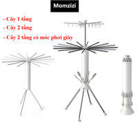 Giàn phơi quần đa năng gấp gọn thép cacbon 2 tầng có móc treo giày, cây phơi đồ cho trẻ em, bé sơ sinh xoay 360 độ