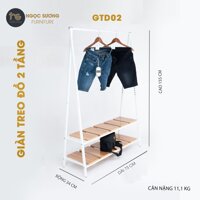 Giàn treo đồ 2 tầng GTD02 Ngọc Sương dài 73cm x rộng 34cm x cao 155cm - Khung trắng vân sáng