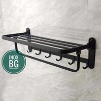 Giàn vắt khăn, Kệ khăn tắm liền vắt khăn và mắc áo, chất liệu Inox sơn tĩnh điện màu đen