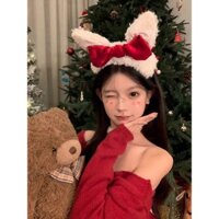 Giáng Sinh Không Khí Cảm Giác Lông Thỏ Sang Trọng Tai Nơ Bờm Tóc Dễ Thương