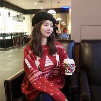 Giáng Sinh Lười Phong Cách Áo Len Đỏ Nữ Thu Đông Ngoài Mặc Rời Mori Phong Cách Retro Muối Áo Len Top