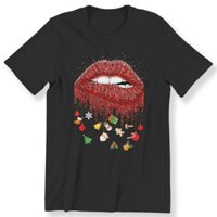 Giáng Sinh Môi Đỏ Nam Nữ Áo Thun Santa Bông Tuyết Gừng Quà Tặng