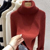 Giáng Sinh Năm Mới Dệt Kim Nữ Thu Đông Cổ Rùa Áo Len Mỏng Dày Đỏ Áo Len Nữ Ngắn Top