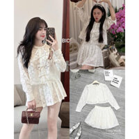 GIANG.CLOSET- Set Ren áo kèm chân váy xếp ly Kim Anh Bùi siêu hot