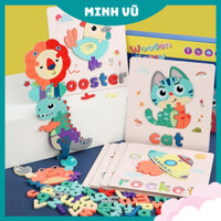 Giáo Cụ Montessori - Đồ Chơi xếp Hình Động Vật, Học tiếng Anh, Chữ Cái, Đánh Vần Bằng Gỗ Cho Bé
