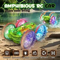 Giao hàng miễn phí Rc Car Land & Water RC Stunt Xe Ô Tô Điều Khiển Từ Xa Xe 2.4G Chống Nước Đóng Thế Xe Hai Mặt Tumble Lái Xe RC Đổ Bộ Xe 4WD RC Xe