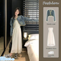 （Giao hàng nhanh tại Hà Nội）Bộ Hai Mảnh Váy Ống Gợi Cảmáo Khoác Denim Nữ