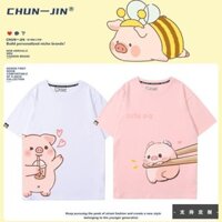 [Giao hàng trong ngày] Áo thun cỡ lớn 100% Cotton màu hồng heo đất mùa hè nam nữ dáng rộng cổ tròn in hình áo thun nặng nam phù hợp với mọi phong cách mặc cặp đôi