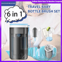 [Giao hàng trong vòng 24 giờ] Bộ bàn chải bình sữa silicon dành cho trẻ sơ sinh Yotime Travel Giá thoát nước Vệ sinh