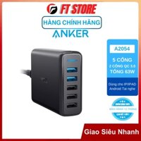 [GIAO HOẢ TỐC] Trạm sạc Anker 5 cổng A2054 63W sạc nhanh QC 3.0 cho ip/tablet táo, android, Powerport Speed 5