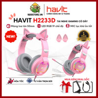 【Giao Hỏa Tốc】Tai Nghe Gaming Headphone HAVIT H2233D Pink Taboo, Driver 50mm, Đèn RGB, Mic Khử Ồn - Chính Hãng