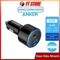 [GIAO HỎA TỐC]Tẩu sạc ô tô Anker 2 Cổng 49.5W, PowerDrive II Power Delivery - A2229 PD 30W cho IP,tablet táo, QC cho and