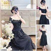 (giao ngay) V4966 Váy đầm chấm bi dáng xoè cổ sen tiểu thư, nhẹ nhàng thiết kế cao cấp đi biển đi tiệc- CHÍNH HÃNG DVC