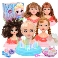 Giao nhanh-Đồ chơi đầu búp bê làm tóc trang điểm Elsa,Anna có nhạc Bé tập tết tóc make up cho búp bê