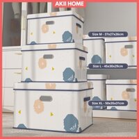 (Giặt được) Hộp đựng đồ đa năng có nắp, chất liệu PVC in họa tiết, lõi nhựa PP, thùng đựng quần áo nhiều size TD85 New
