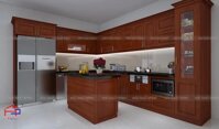 Giật mình trước vẻ đẹp của mẫu tủ bếp gỗ xoan đào TBXD02 nhà anh Hùng - Thái Bình
