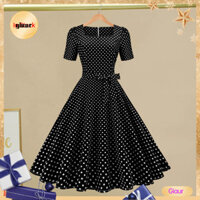 Giaurz Dù Viền Đầm Retro Không Thời Gian Vintage Chấm Bi Đầm Cổ Điển Phong Cách Phim Cổ Điển Retro Cổ Vuông Đầm Nữ Thiết Kế Thời Gian Cho Đông Nam Á