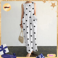 Giaurz Nữ Đi Biển Đầm Dự Tiệc In Chấm Đầm Dài Thời Trang Nữ Đầm Maxi Mùa Hè Với Chấm Bi In Và Túi Lớn Hoàn Hảo Cho Ngày Đi Biển Thường Ngày Plus Kích Thước Có Sẵn