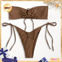 Giaurz Vòng Tròn Ống Top Ren-up Quần Đùi Bộ Bikini Bandeau Ren Gợi Cảm Với Quần Đùi Eo Cao 2 Cái / bộ Chia Thiết Kế Đồ Bơi Cho Nữ Đông Nam Á Yêu Thích Người Mua