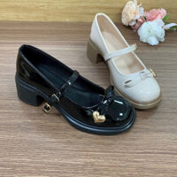 Giày 5 phân nơ gắn tim vàng quai ngang mẫu mới L64