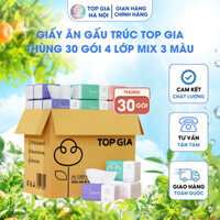 Giấy Ăn Gấu Trúc Top Gia Thùng 30 Gói 4 Lớp Mix 3 Màu |Top Gia Hà Nội
