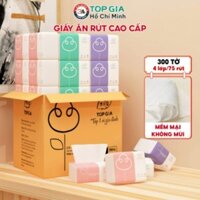 Giấy ăn gấu trúc Top Gia thùng 30 gói 4 lớp mix 3 màu, mềm mại, dày dặn, thấm hút tốt