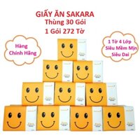 Giấy Ăn SAKARA Hình Mặt Cười Thùng 30 Gói 1 Tờ 4 Lớp Siêu Dai Mềm Mịn Không Bụi Giấy, Hàng Chính Hãng
