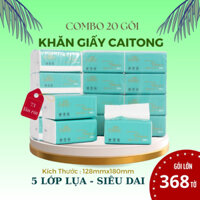 Giấy ăn vuông cao cấp, Giấy ăn vuông cao cấp CAITONG - Giấy rút cao cấp 5 Lớp Siêu Dai, Mềm Mịn Màu Xanh Nhạt