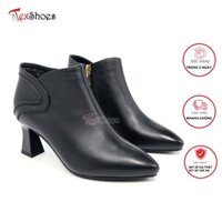 Giày ankle boot da bò Ý mũi nhọn chỉ lượn thời trang gót mảnh 6.5cm TEX SHOES