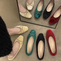 Giày ba lê cổ điển da lộn Giày nữ phẳng nhọn màu trơn